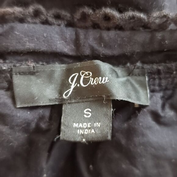 Jcrew not Factory Black cotton Button-front black eyelet peasant Lined Blouse S - Picture 6 of 7